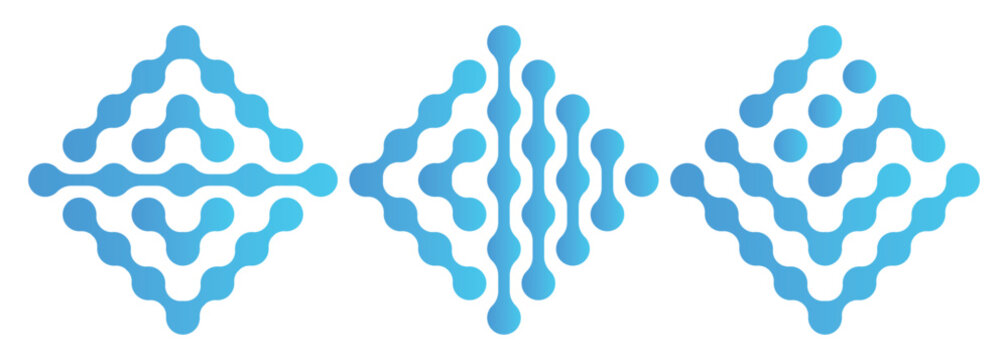 Metaball dot icons. Connected circle shape signs. Simple abstract patterns. Integration symbols. Point movement. Morphing blobs. Metaballs transition. Logo, sticker templates. Web design elements.