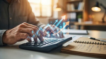 Fototapeta premium Business growth analysis with calculator and financial charts on desk