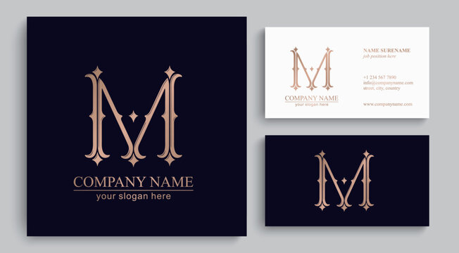 Letter M logo monogram in classic serif style with subtle decorative elements. Clean logotype for personal branding, corporate identity and premium design.