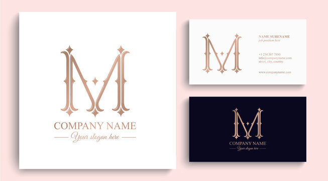 Letter M logo monogram in classic serif style with subtle decorative elements. Clean logotype for personal branding, corporate identity and premium design.