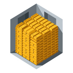 Isometric View of Gold Bullion Stacks in a Vault. © Jujur
