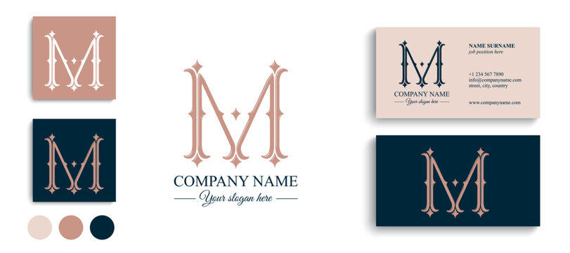 Letter M logo monogram in classic serif style with subtle decorative elements. Clean logotype for personal branding, corporate identity and premium design.