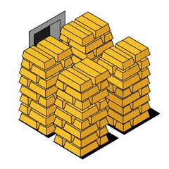 Isometric Stacks of Gold Bars in a Vault. © Jujur