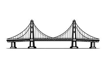 Fototapeta premium Iconic Suspension Bridge Line Art: A Timeless Symbol of Engineering Prowess, Urban Connectivity, and Architectural Grandeur, Illustrated in a Simple, Elegant Black and White Silhouette for Versatile D