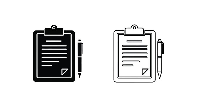 Clipboard with pen icons, checklist and document symbols Vector