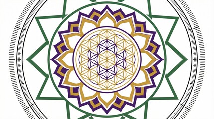 Fototapeta premium A vibrant and intricate mandala design with geometric patterns and colorful shapes on a white background.