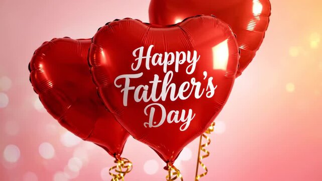 Happy Father's Day message on red heart-shaped balloons