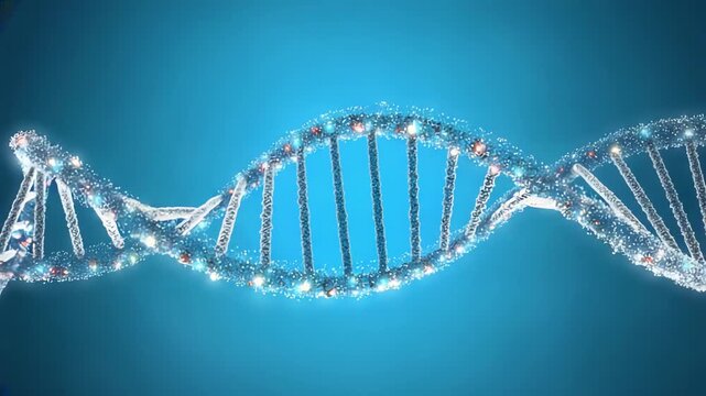 Glowing DNA double helix structure in blue