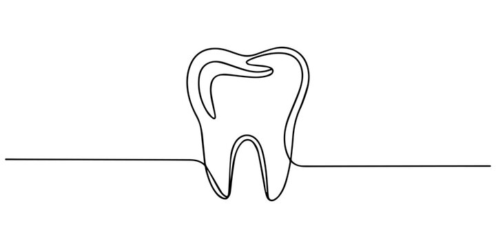 Dental tooth one line drawing minimalist editable vector icon, Continuous one line drawing of teeth icon vector. dental health and wellness symbol. vector illustration. Drawing Dental Cavity Decay Ora