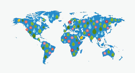 Fototapeta premium World map with colorful location pins and drop shapes.
