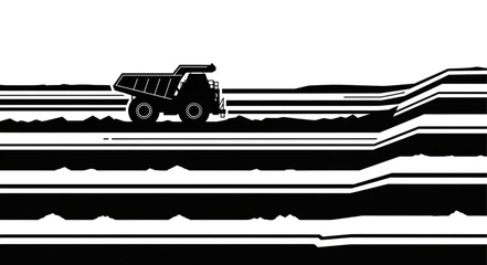 Large mining dump truck silhouette on horizontal layers. © Mugg