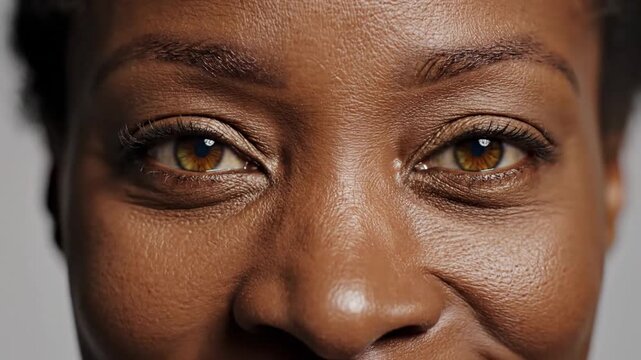 Close-up of womans brown eyes.