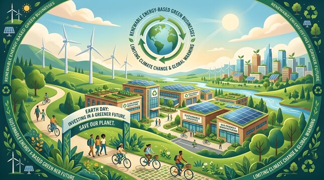 Earth Day. Environment day, save clean planet, ecology concept. Renewable energy-based green businesses can limit climate change and global warming.