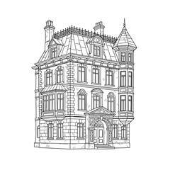 Obraz premium Line art old building vector illustration 