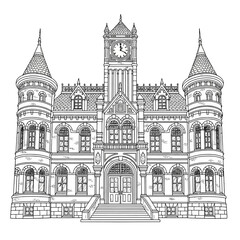 Obraz premium Line art old building on white 
