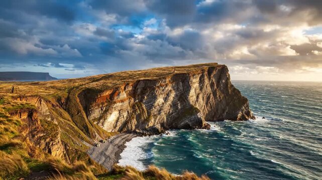 young professional woman working on laptop in modern cozy home office with warm sunlight