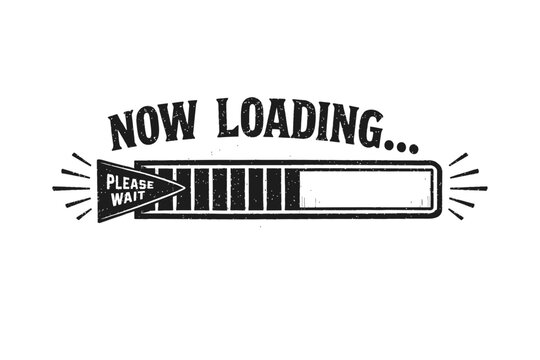 Vintage Now Loading Please Wait Progress Bar Icon with Retro Distressed Grunge Texture for Web Design, Software Interface, System Status, Data Processing, User Experience, and Digital Waiting Screen G
