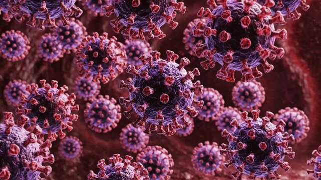 3D Animation: Microscopic view of Coronavirus particles, viral infection, pandemic concept