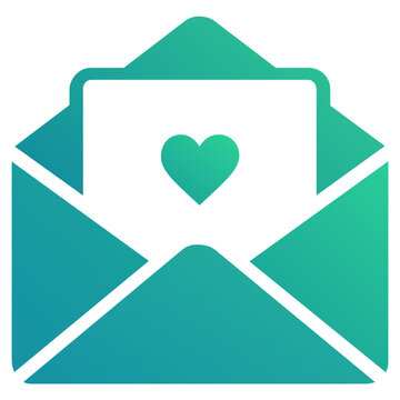 Love Letter Envelope Icon with Heart Shape Vector. Vector illustration of an open envelope with a letter and a heart symbol. Emerald green gradient style. Perfect for romantic messaging, wedding 