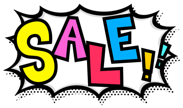 カラフルなSALE!!文字入りの黒太線のポップなトゲトゲ吹き出し。激安セール16:9ビデオ告知用。