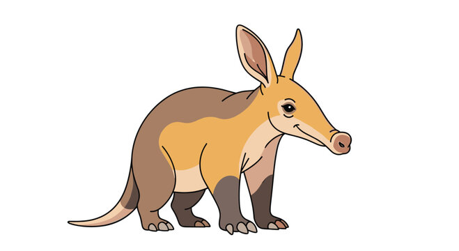 Cute cartoon aardvark with a friendly smile, showcasing its unique long snout and large ears, a charming African mammal.