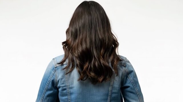 Person wearing a light blue denim jacket from the back view