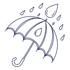Naklejka premium Line art drawing of an open umbrella in the rain with the illustration conveys