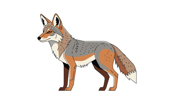 Stylized illustration of a coyote, a cunning wild dog, showcasing its lean body and alert posture, a quintessential North American predator.