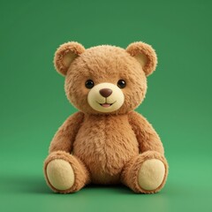 Fototapeta premium Cute Brown Teddy Bear Toy Sitting on Green Background