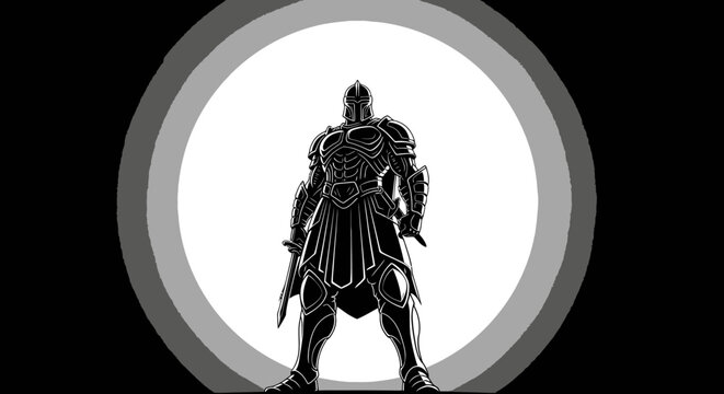 Powerful armored warrior standing in a dramatic pose.