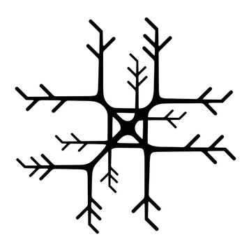 Abstract black and white neuron illustration on white background.