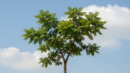 Fototapeta premium Healthy Green Tree with Spreading Leaves Against a Blue Sky Background