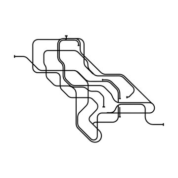 Abstract Subway Map Illustration with Black Lines on White.