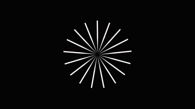 Radial circle fireworks burst animation, glowing line blast motion graphics, shiny explosion pop up effect, circle transition overlay, black background vfx animation, 4k particle burst effect