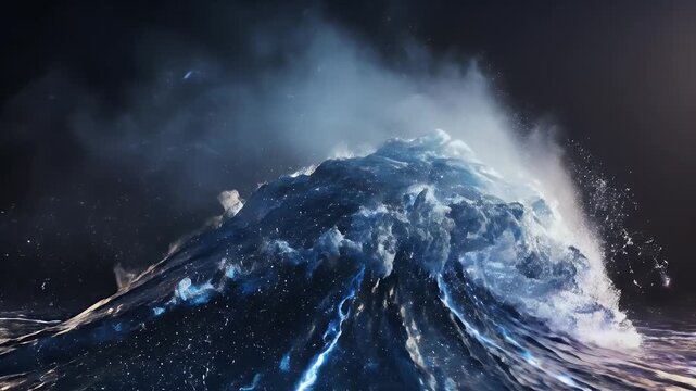 Powerful Ocean Wave Crashing with Electric Blue and Purple Hues.