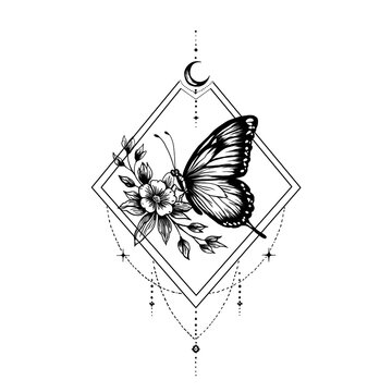 Tattoo Vorlage mit Schmetterling Boho - Style
