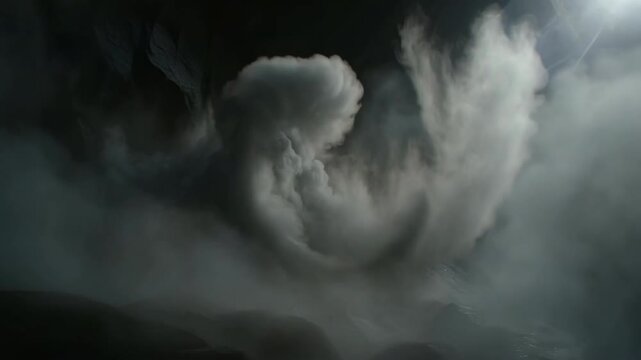 Dark storm clouds forming a dramatic atmospheric scene in a moody style on a shadowed background, concept of mystery and power