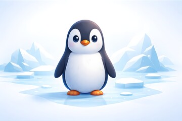 Obraz premium Cute Penguin on Icy Landscape Modern Minimal Vector Illustration 