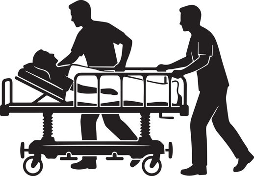 Emergency Paramedics Pushing Patient Gurney Silhouette
