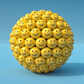 Large Sphere Formed By Many Small Yellow Happy Face Balls.