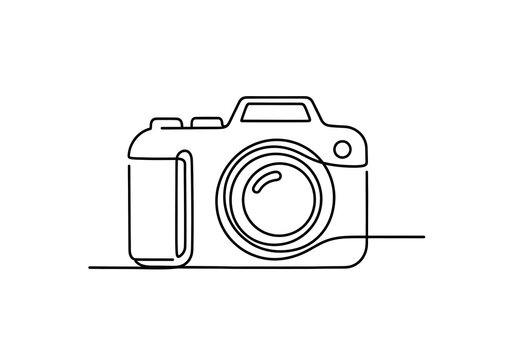 Continuous line drawing of a digital camera isolated on white background