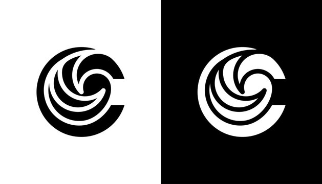 Black and white swirl design logos.