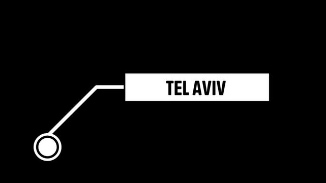 Location marker with tel aviv text on black background. Strait of tel aviv blockade location pin icon.