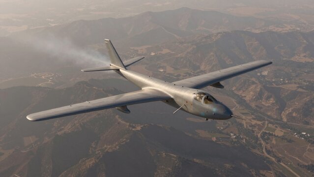 High-resolution taken bird's eye showcasing futuristic aircraft flying mountainous landscape glider sleek aero