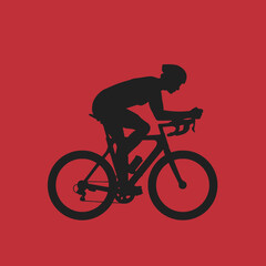Naklejka premium A cyclist on a bicycle in silhouette against a red background