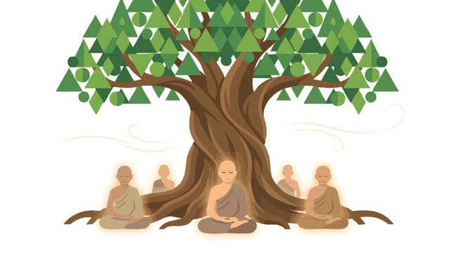 Visakha Bucha Day Serene Scene with People Meditating