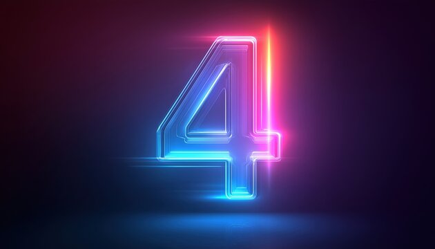 Innovative Neon Light Technology Featuring Glowing Number Four In Pink And Blue, Abstract Sports Theme And High-Tech Communication.