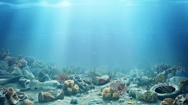 Concept Environmental Video of Light Rays Moving in Polluted Water