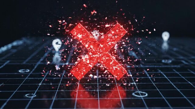 Location Data Breach Concept with Red Cross Symbol and Map Pins.