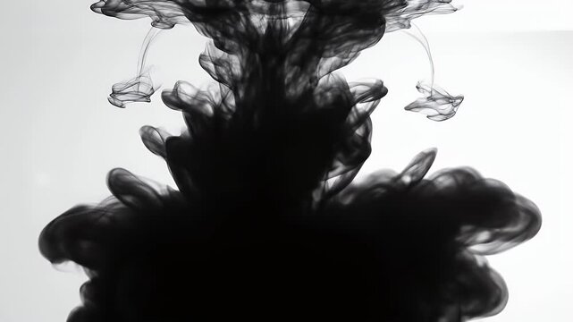 Abstract Black Ink Cloud Dissolving in Water Slow Motion.